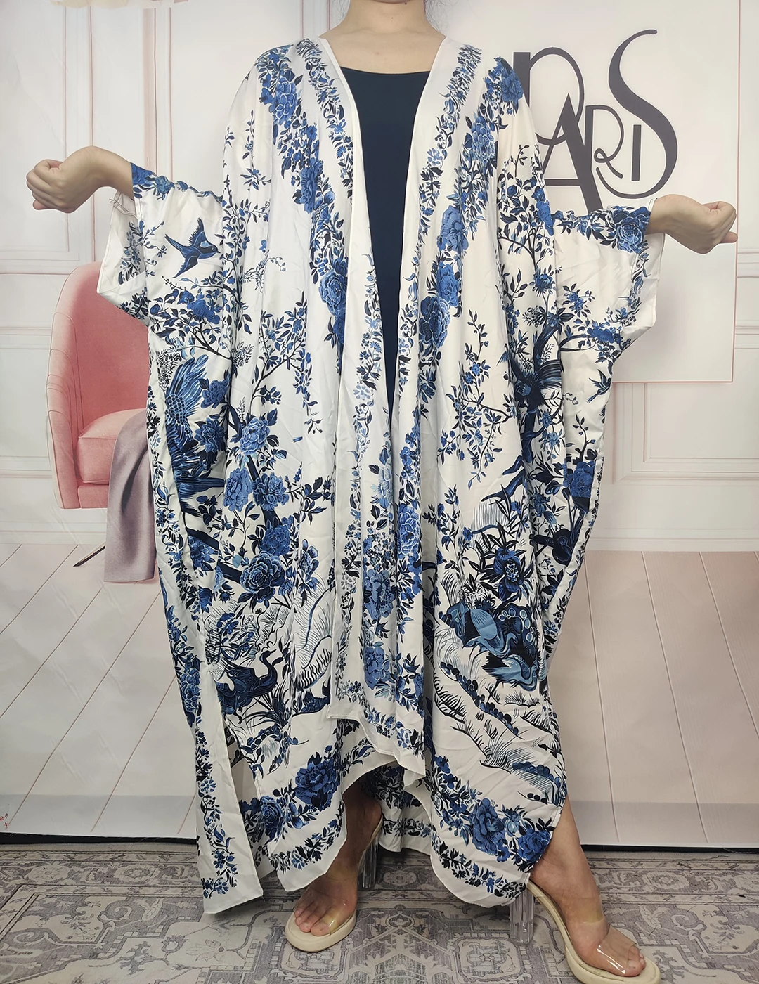 

African New Style 2023 Boho Summer Sexy Lady Loose Silk Printed Long Cardigans Kuwait Blogger Floral Muslim Women Robe KImonos