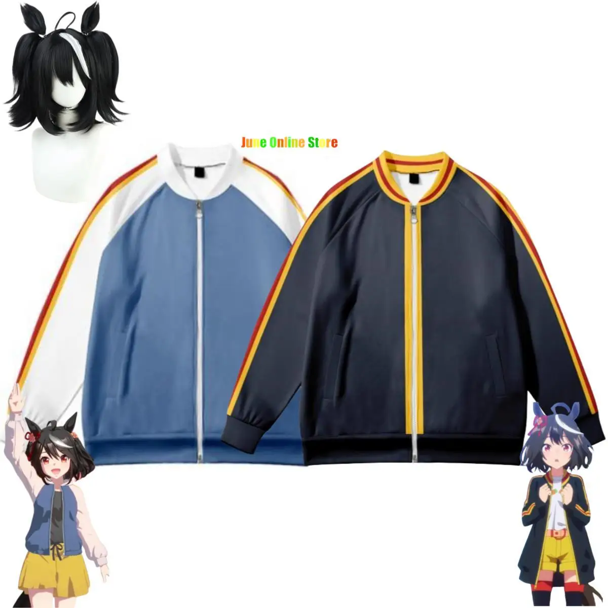 

Anime Game Umamusume: Pretty Derby Season 3 Kitasan Black Cosplay Costume Baseball Jacket Coat Wig Man Woman Halloween Suit