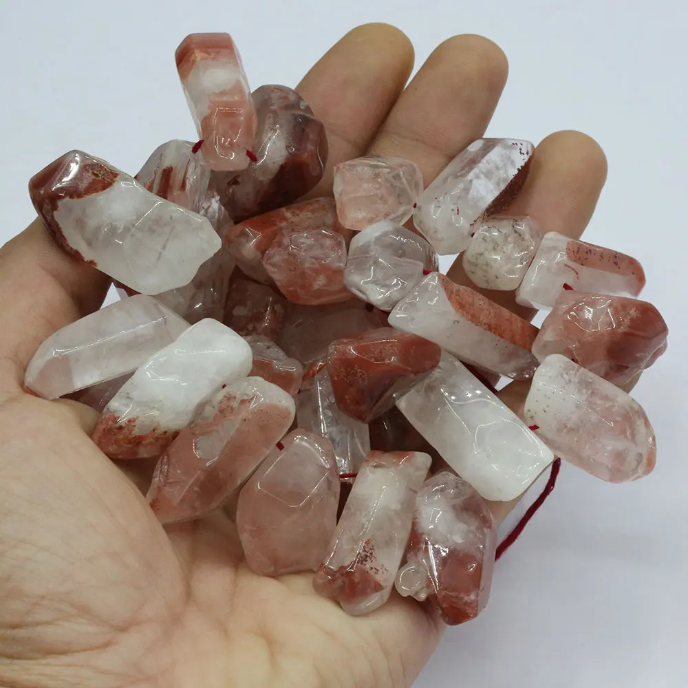 

Natural Red Flower Crystal Strawberry Quartz Top-drill Freedom Smooth Nugget Loose Beads 17" For Necklace Jewelry DIY