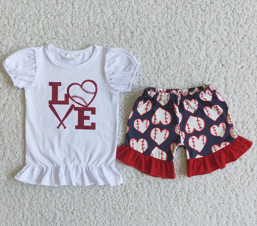 

RTS оптовая продажа детской одежды, бейсбольная туника для маленьких девочек, красные шорты, комплект летней детской одежды для девочек