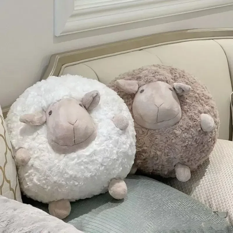 

Кукла-овечка, белая, коричневая, милая и креативная круглая мягкая подушка, диван-кровать, плюшевая игрушка, кукла, детская, удобная, для сна, подарок для девочки, игрушка