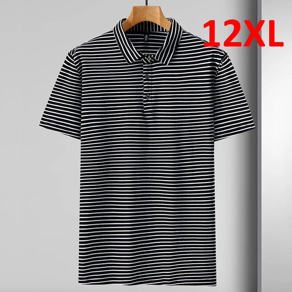 

12XL 10XL Plus Size Stripe Polo Shirt Men Summer Short Sleeve Polo Shirts Male Stripe Shirt Big Size 10XL 12XL Cotton Polo