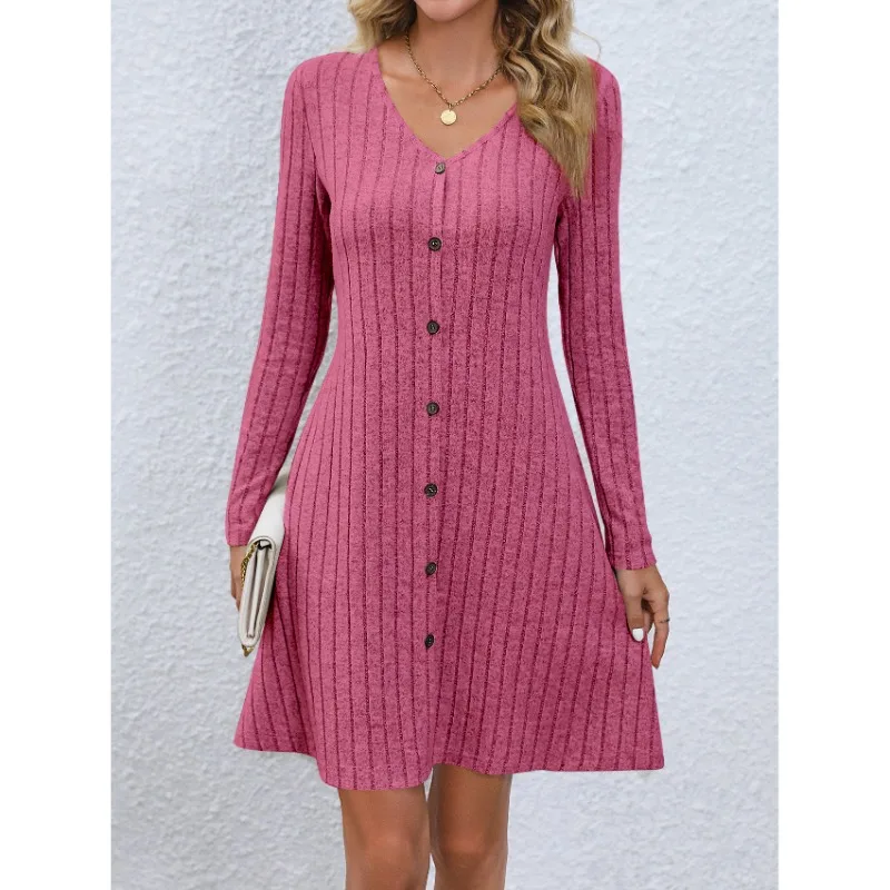 Fashion Solid Ribbed Knitted Mini Dress Women Button Long Sleeve A Line Party Dresses Korean Autumn Lady Streetwear Robe Y2k 원피스
Fashion Solid Ribbed Knitted Mini Dress Women Button Long Sleeve A Line Party Dresses Korean Autumn Lady Streetwear Robe Y2k 원피스