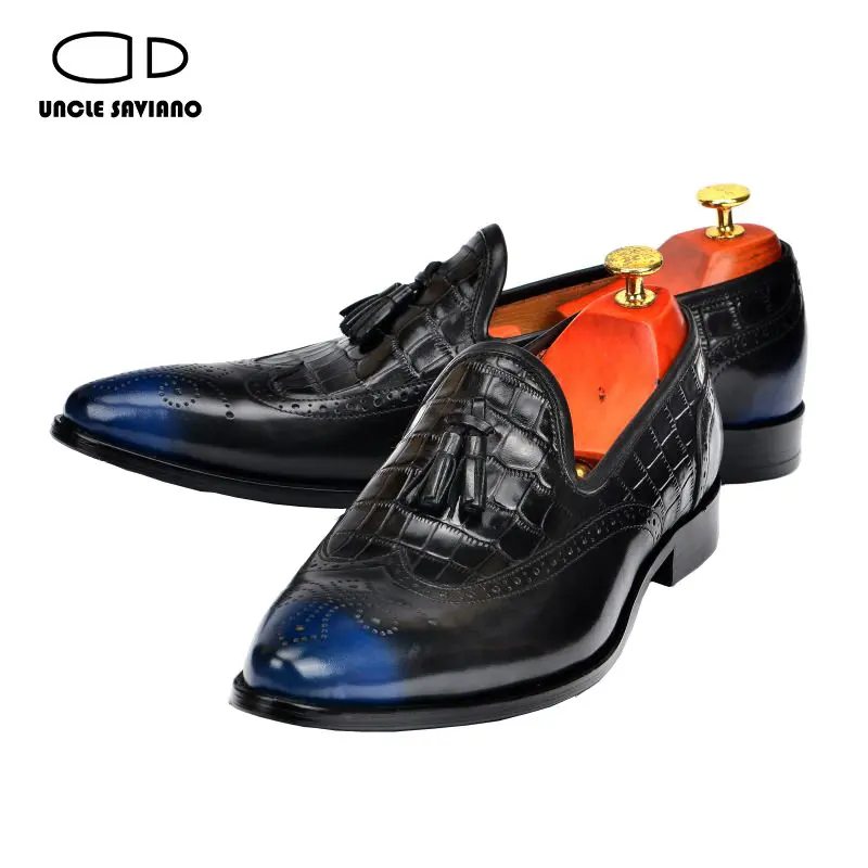 

Uncle Saviano Luxury Loafers Men Dress Shoes Fashion Weeding Best Man Shoe Leather Brogue Designer Shoes for Men Original 2023