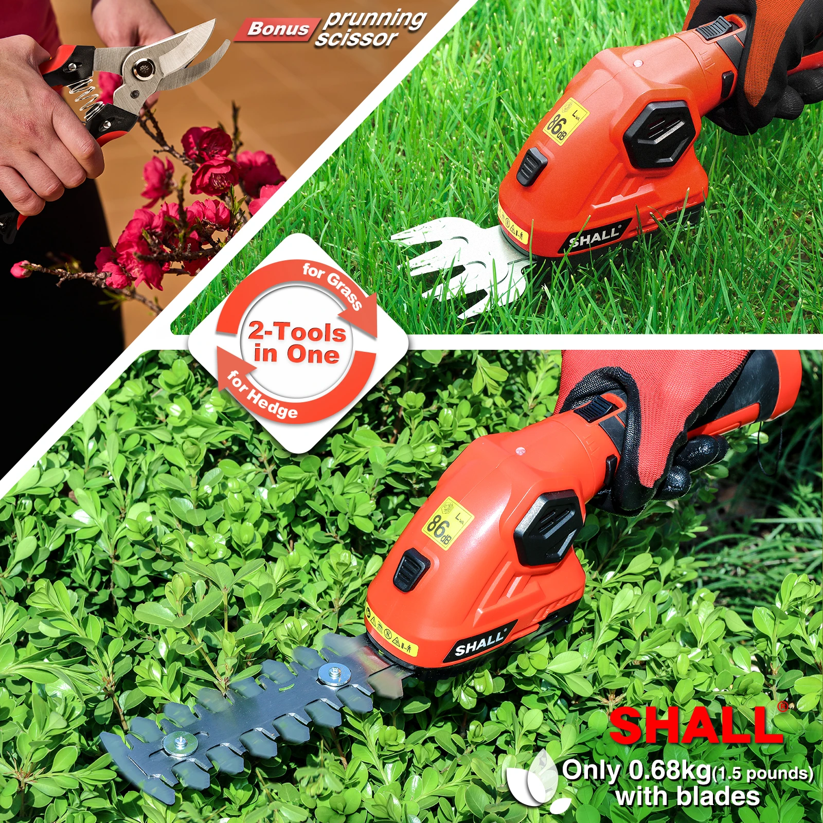 SHALL 2 in 1 Electric Trimmer 7.2V Lithium-ion Cordless Hedge Trimmer for Garden Power Tools Electric Pruning Shears Pruner
SHALL 2 in 1 Electric Trimmer 7.2V Lithium-ion Cordless Hedge Trimmer for Garden Power Tools Electric Pruning Shears Pruner