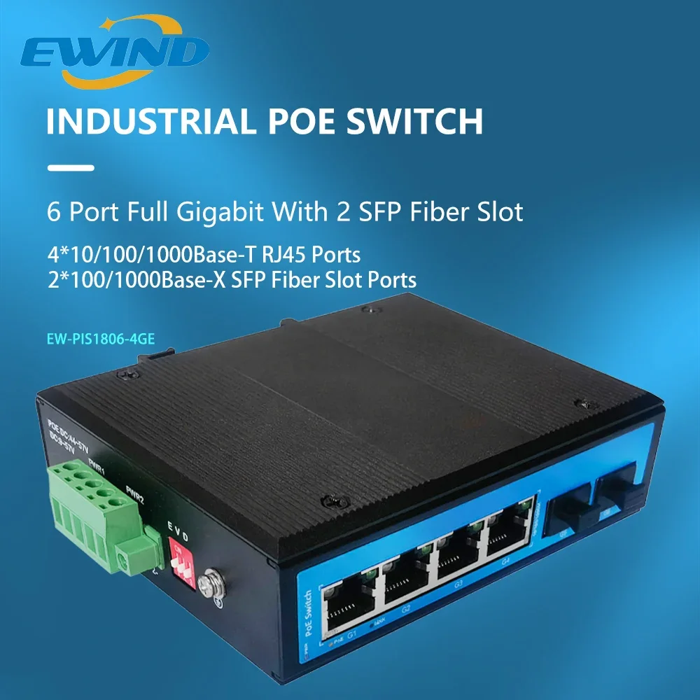 

Hub Unmanaged 4 port poe Switch Gigabit+2 SFP Uplink Ports 10/100/1000mbps Multi-Gigabit 12Gbps IEEE 802.3 Af At 4GE switch poe