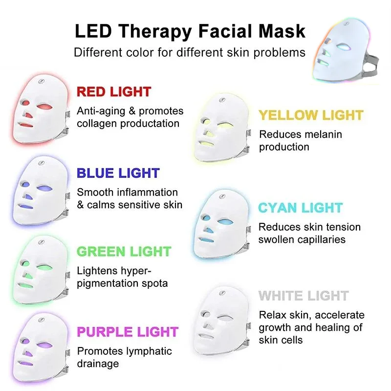 

Rechargeable LED masque 7 couleurs photon Therapy beauté masque rajeunissant peau anti - acné Home Lifting blanchiment beauté