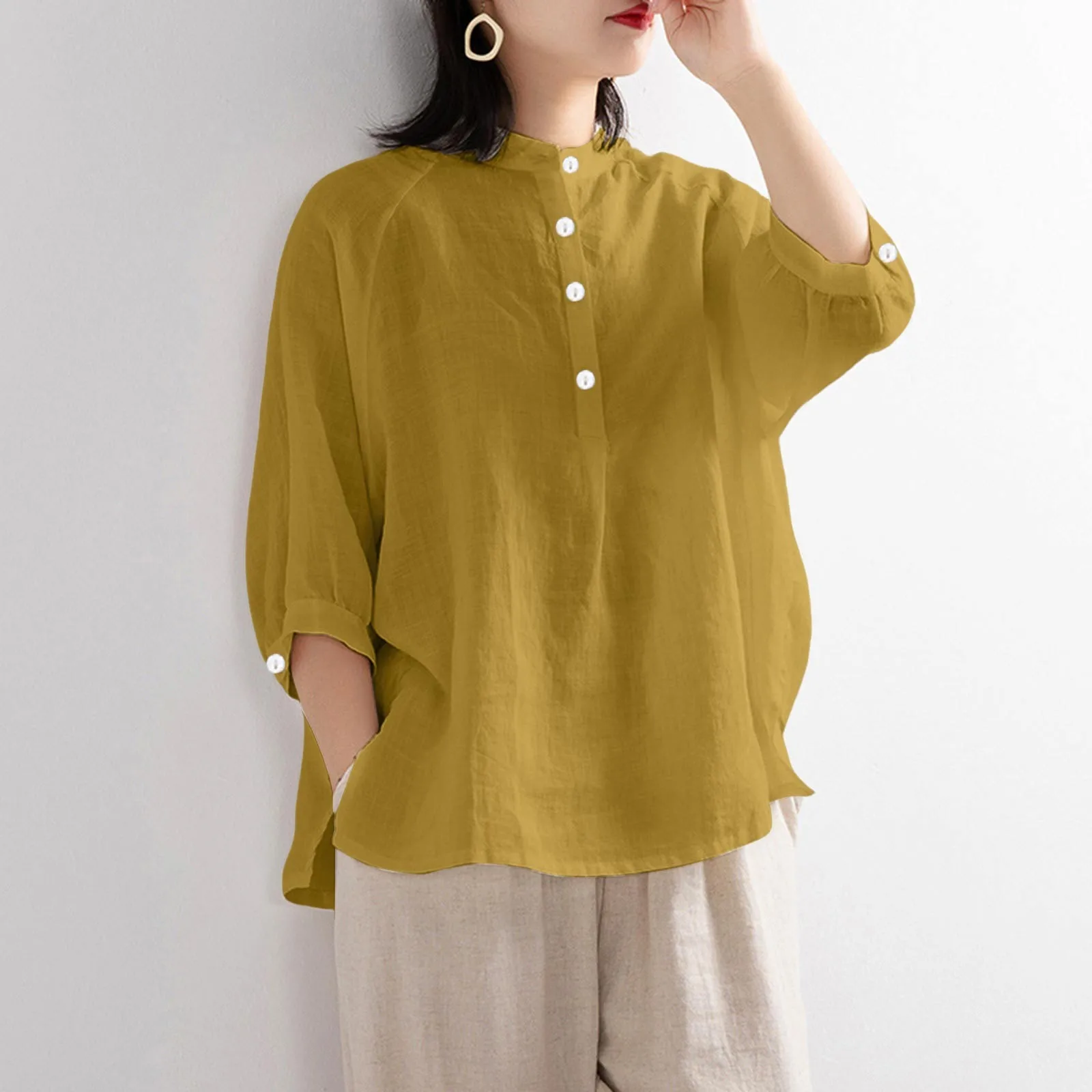Solid Colour Linen Shirt For Women's 2023 Fall Trendy Medium Sleeved Button Blouse Casual Loose Lightweight Female Shirts
Solid Colour Linen Shirt For Women's 2023 Fall Trendy Medium Sleeved Button Blouse Casual Loose Lightweight Female Shirts