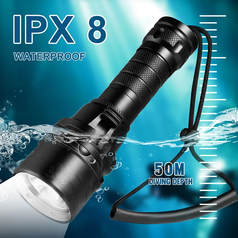 

High-Power Flashlight White L2 Professional Underwater Lighting Fill Light Diving LED Magnetic Control Stepless Focusing Strong