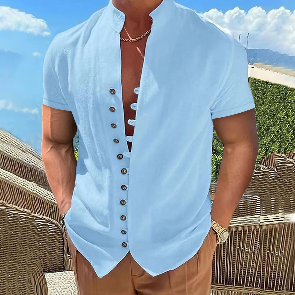 2024 summer men's casual retro trend trend with solid color cotton hemp button-up cardigan short-sleeved shirt
2024 summer men's casual retro trend trend with solid color cotton hemp button-up cardigan short-sleeved shirt