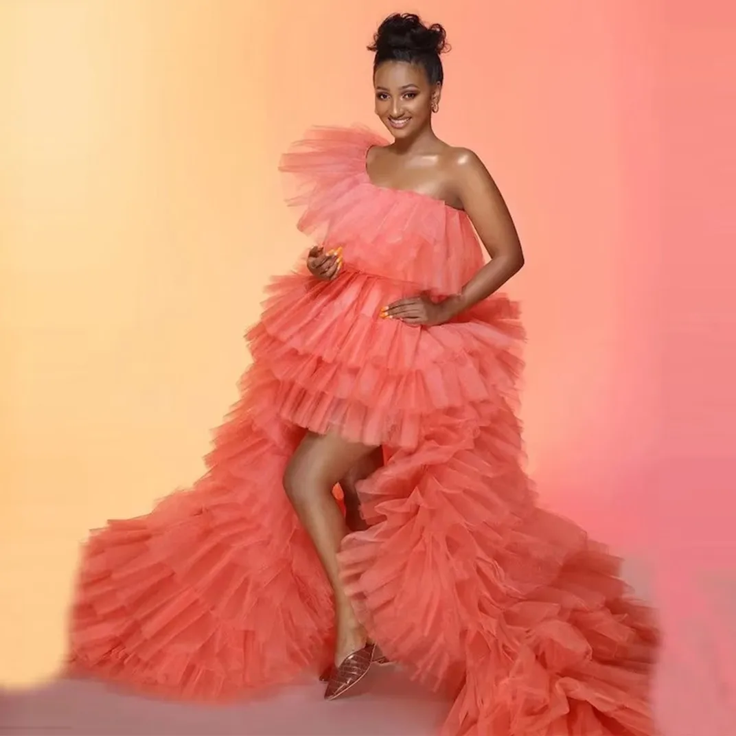 

Orange Women Short Homecoming Dress Plus Size Puffy Mini Tutu Skirts Tiered Tulle African Cocktail Party Dress Short Prom