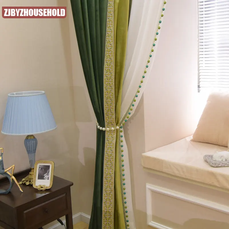 American vintage dark green velvet curtains for living room bedroom European blackout patchwork section High-end with texture
American vintage dark green velvet curtains for living room bedroom European blackout patchwork section High-end with texture