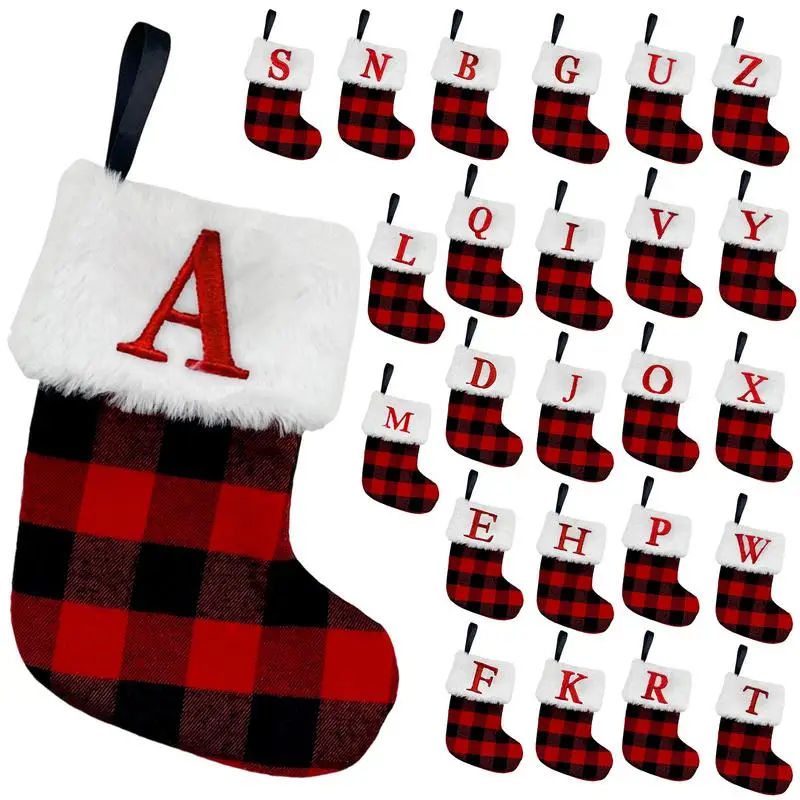 

New Year Christmas Socks Alphabet Letters Soft Faux Fur Christmas Stocking Christmas Tree Decoration For Home Christmas Gift