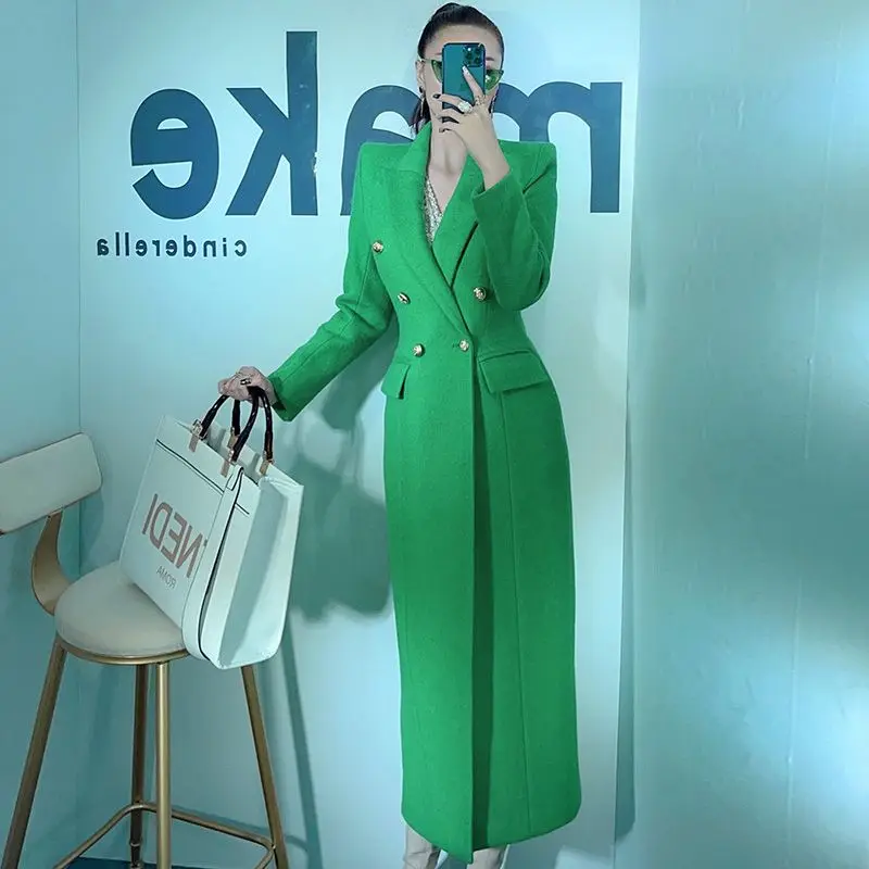 Green Woolen Coat Women's Mid length 2023 New Autumn and Winter Slim Fit Double breasted Woolen Coat Women
Green Woolen Coat Women's Mid length 2023 New Autumn and Winter Slim Fit Double breasted Woolen Coat Women