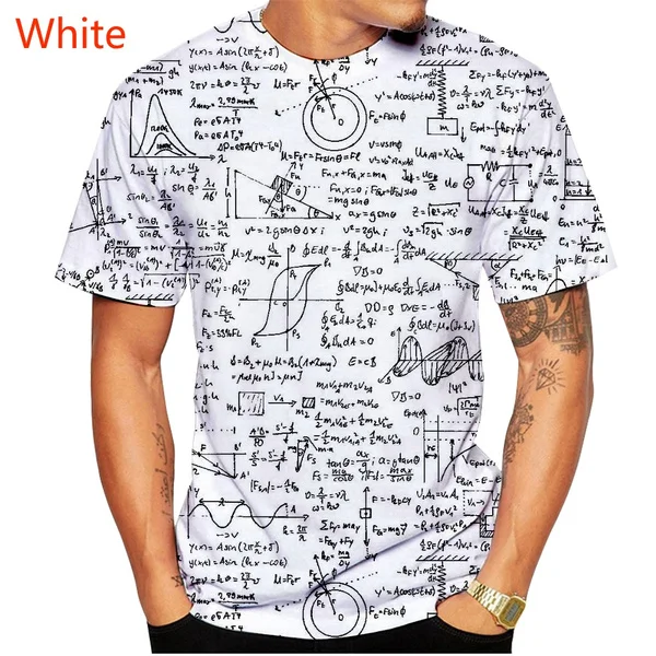 

New Men Large Plus Size Casual fashion Short Sleeve 3d Printing Mathematical Mathematics Formula T-shirt tops