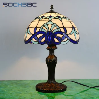 BOCHSBC Tiffany Vintage Table Lamp Minimalist Style Decor Living Room Bedroom Student Writing Eye Protection Lamp LED lamp