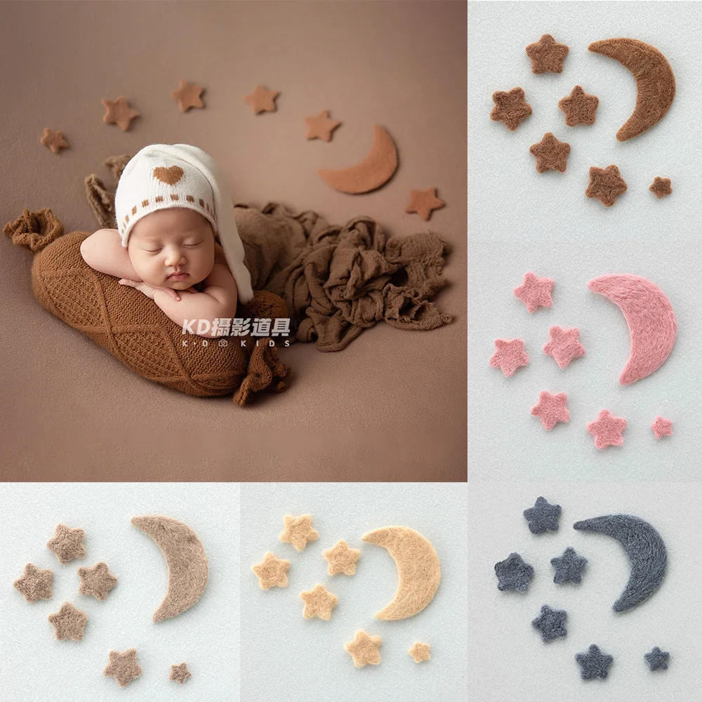 

Аксессуары для новорожденных ручная работа Шерсть Войлок луна звезды новорожденные фотографии реквизит от 0 до 3 месяцев детская студия Креативные фотографии