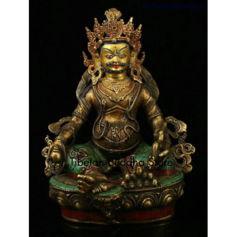 Tibetan Bronze Gilt Inlay Turquoise Gem Yellow Jambhala Wealth God Buddha Statue
Tibetan Bronze Gilt Inlay Turquoise Gem Yellow Jambhala Wealth God Buddha Statue