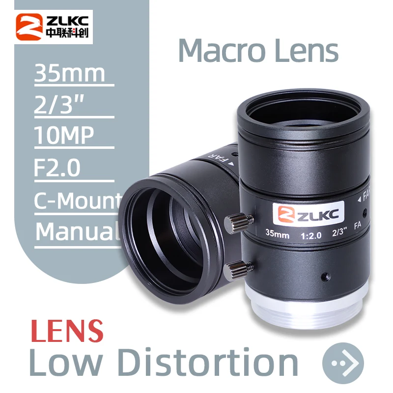 

ZLKC 10MP 25mm Fixed Focal Length C Mount Lens 2/3 Inch Aperture Manual Iris F2.0 FA Macro Lens Low Distortion HD Machine Vision