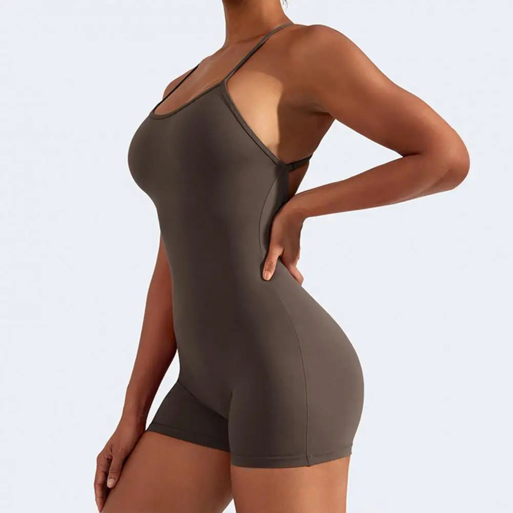 

Tummy Control Activewear Stylish Women's Summer Yoga Romper with Cross Back Design High Elasticity Soft Breathable for Beach