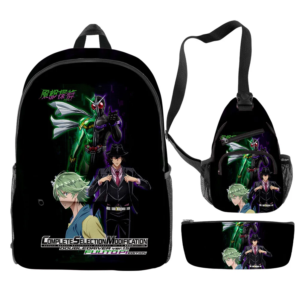 

Hip Hop Popular FUUTO PI-Fuuto Tantei Anime 3D Print 3pcs/Set pupil School Bags Travel Laptop Backpack Chest Bag Pencil Case