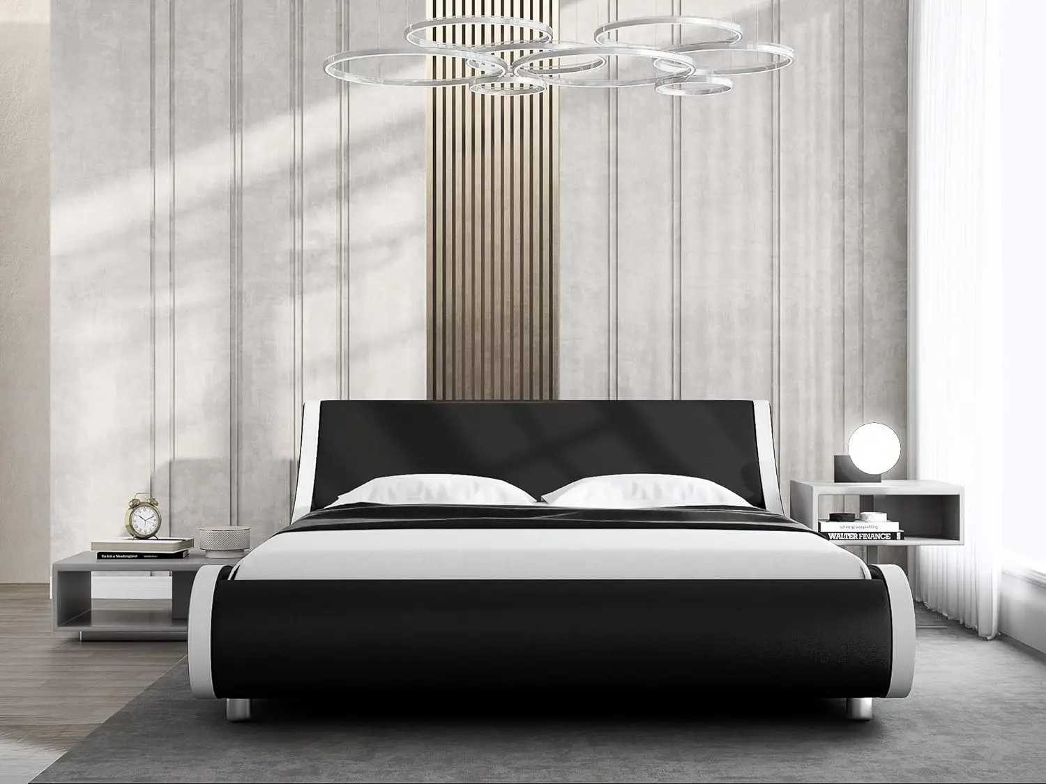 Upholstered Queen Size Platform Bed Frame Modern Low Profile Sleigh Bed with Faux Leather Headboard
Upholstered Queen Size Platform Bed Frame Modern Low Profile Sleigh Bed with Faux Leather Headboard