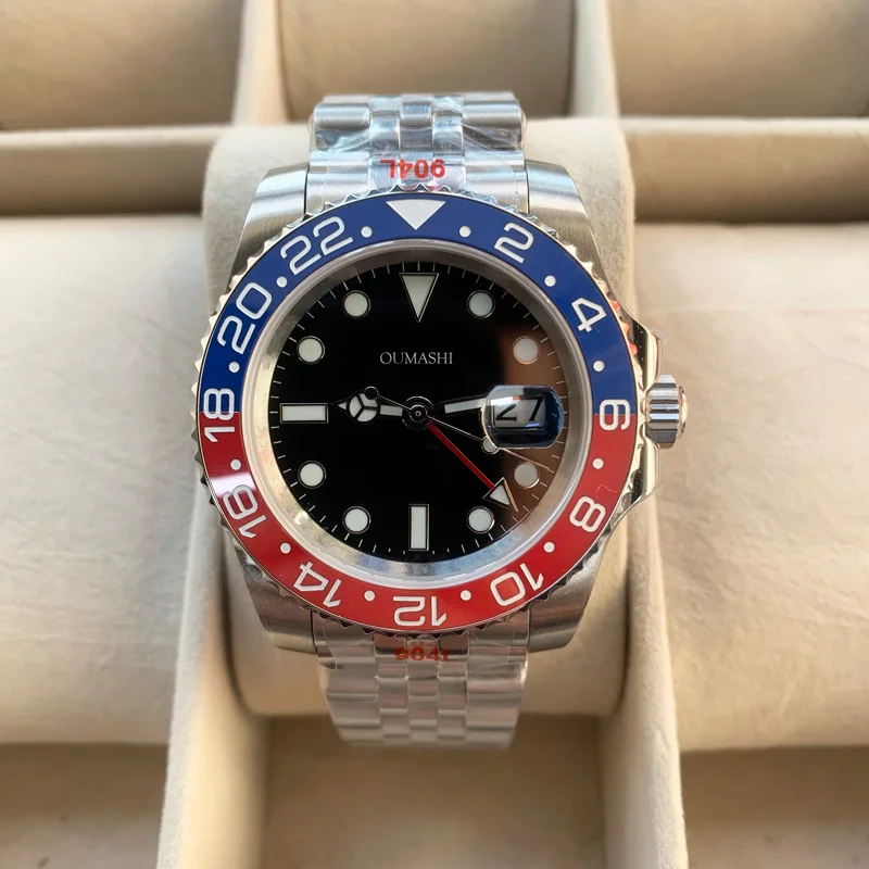 41mm Men's GMT Mechanical Watch Waterproof Automatic 4 Hands Movement Luminous Blue Red pesi Ceramics Bezel
41mm Men's GMT Mechanical Watch Waterproof Automatic 4 Hands Movement Luminous Blue Red pesi Ceramics Bezel