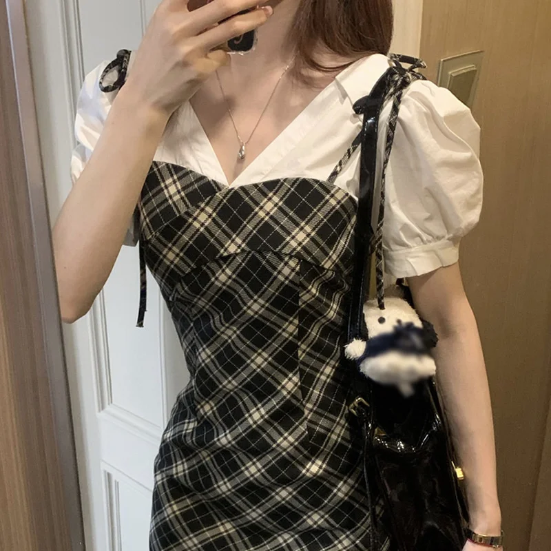 (Runmei) College Girls' American Retro Spicy Girl Fake Two Piece Hip Wrap Dress Academy Style Dress
(Runmei) College Girls' American Retro Spicy Girl Fake Two Piece Hip Wrap Dress Academy Style Dress