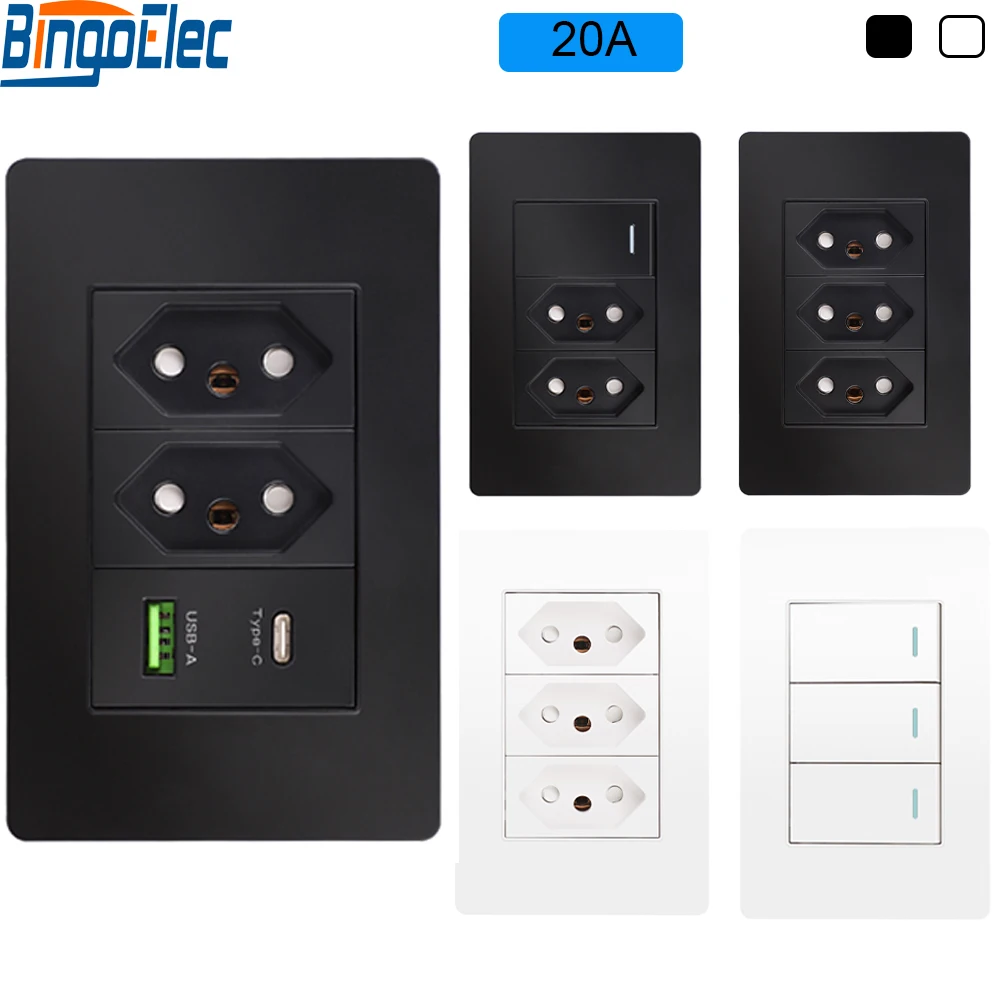 Панель для ПК, стандарт Бразилии, розетка с двумя USB-портами типа C, настенная розетка, розетка для офиса, 118*72 мм, белая, черная, 20 А 
Панель для ПК, стандарт Бразилии, розетка с двумя USB-портами типа C, настенная розетка, розетка для офиса, 118*72 мм, белая, черная, 20 А