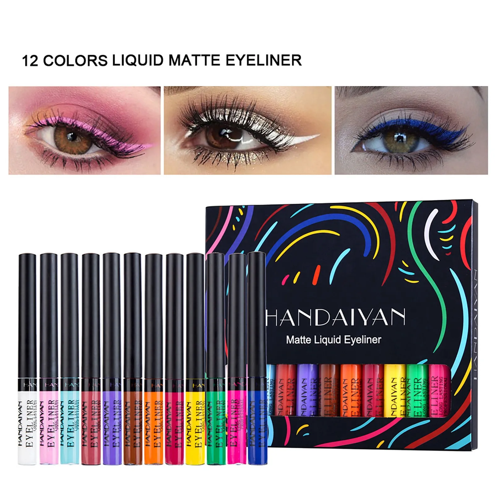 12pcs Ultra-Fine Liquid Eyeliner Pencil Waterproof Easy To Apply Lying Silkworm Big Eyes Makeup Smooth Lasting Colorful Eyeliner
12pcs Ultra-Fine Liquid Eyeliner Pencil Waterproof Easy To Apply Lying Silkworm Big Eyes Makeup Smooth Lasting Colorful Eyeliner