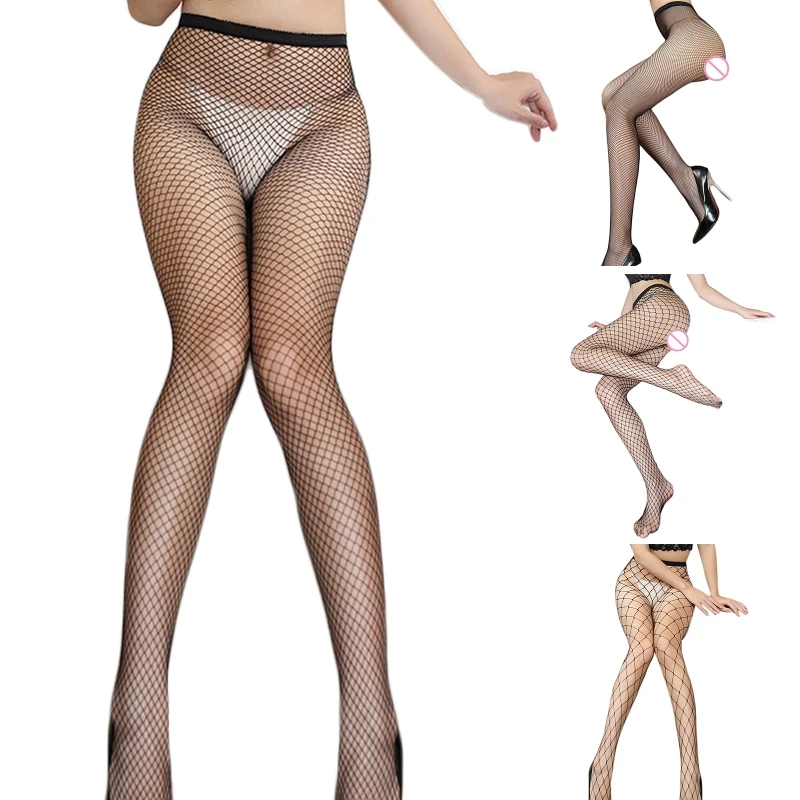 

Women High Waist Sexy See-Through Tights Hollow Out Fishnet Stockings Black for Cross Mesh Pantyhose Nightclub Party Lingerie