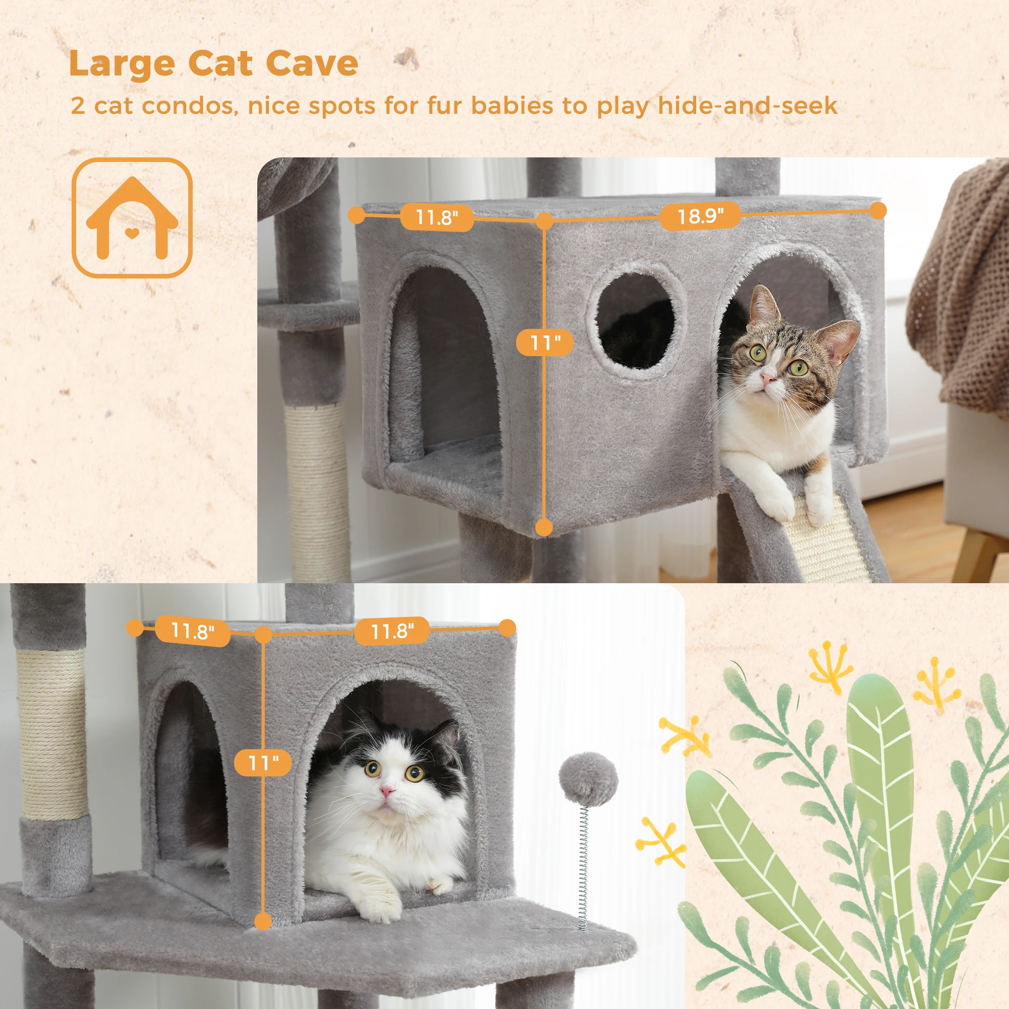 63.8 inch Cat Tower for Indoor Cats Modern Cute Cat 8 Pet Supplies