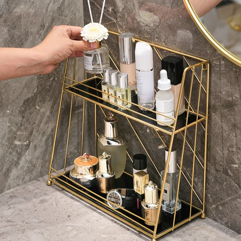 Luxurious Gold Bathroom Shelf with Double Tray Organizer High Guardrail for Cosmetics Practical Toothbrush Accessories Holder
Luxurious Gold Bathroom Shelf with Double Tray Organizer High Guardrail for Cosmetics Practical Toothbrush Accessories Holder