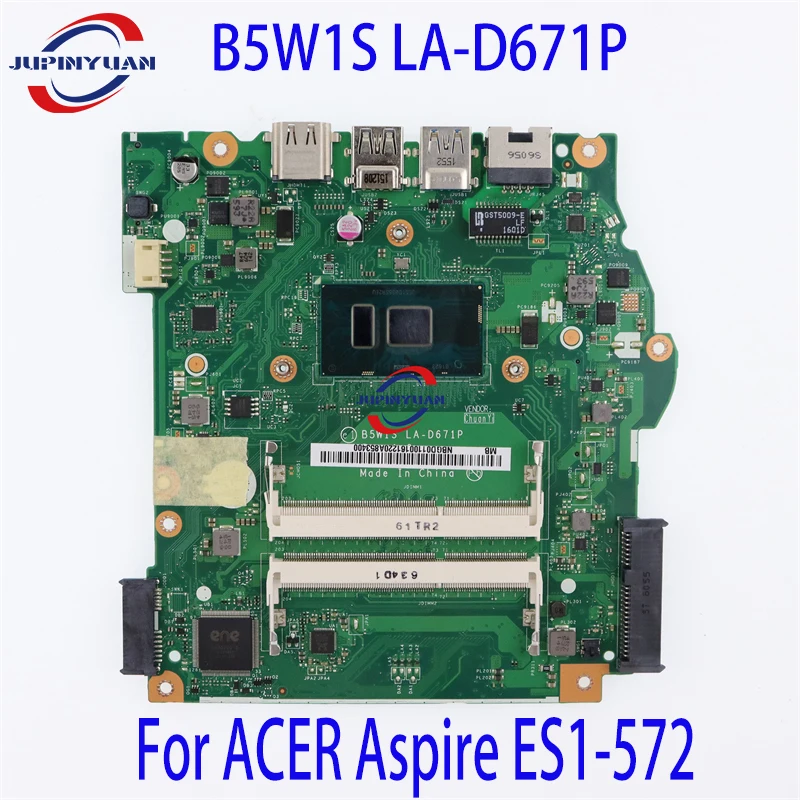 

B5W1S LA-D671P For ACER Aspire ES1-572 Laptop Motherboard NBGD011001 With SR2EU i3-6100U DDR3 100% Fully Tested&High Quality