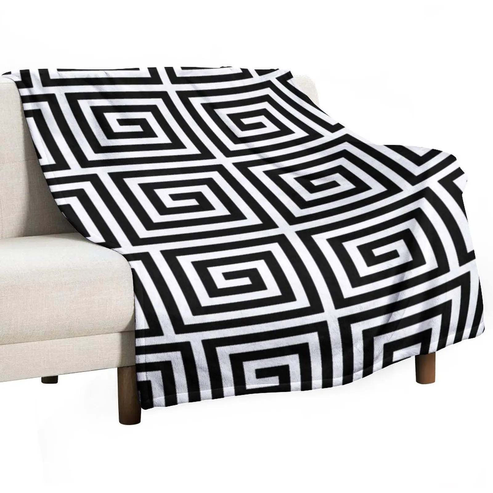 

Greek Key Pattern 122 Black and White Throw Blanket Plaid on the sofa Luxury Brand Personalized Gift Sofa Throw Blankets