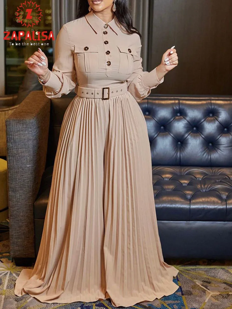 

England Style Solid Color Jumpsuits for Women Shrinkage Design Belt Decor Turn-down Collar Mid Waist Long Sleeve Casual Siamese