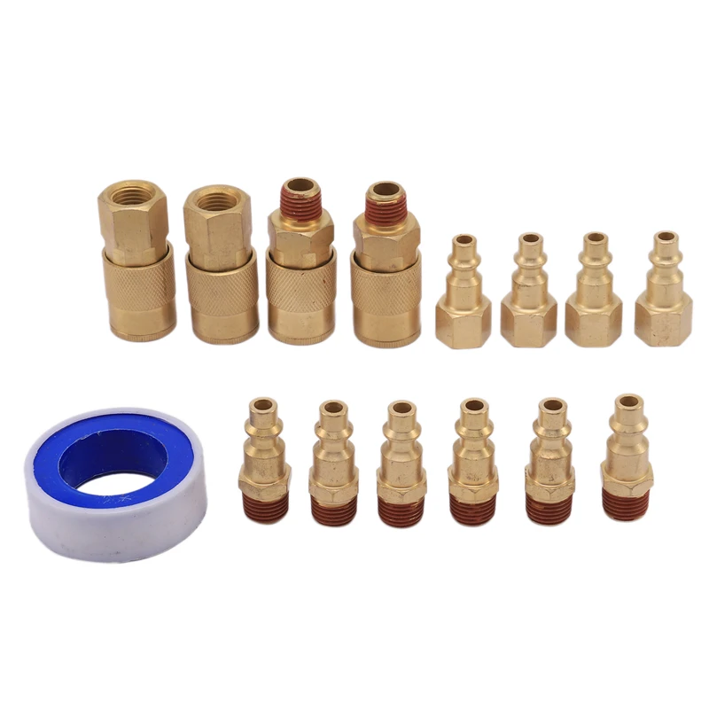 

15 Pcs 1/4Inch NPT Air Coupler And Plug Kit Quick Connect Air Fittings Industrial Solid Quick Connect Set