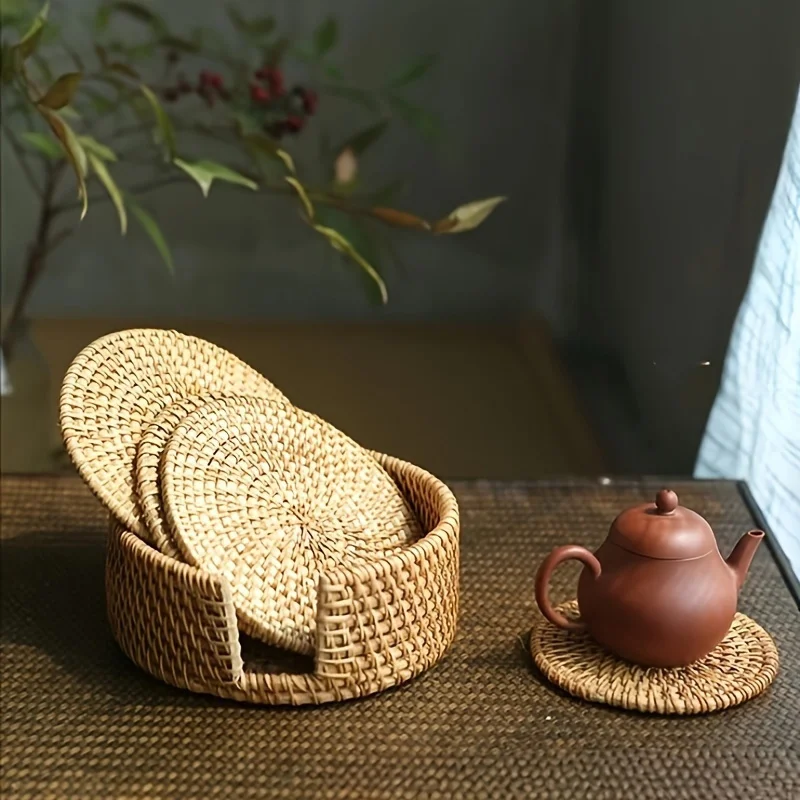 Rattan Autumn Vine Coasters Set - 6 Heat-Resistant Wooden Mats 2 Sf9f94bf5c93f49a2964852b09d79b8ceR