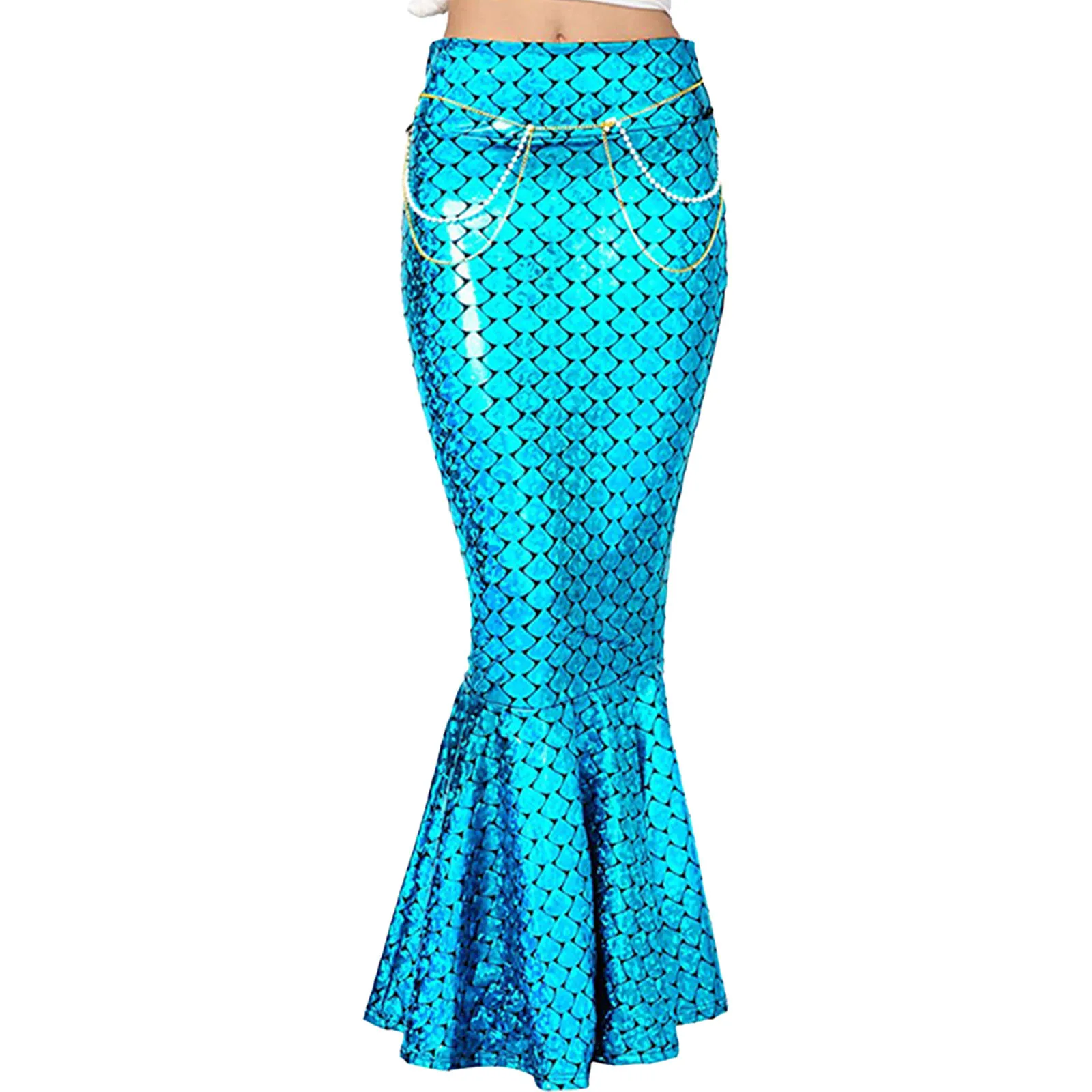 Shiny Mermaid Cosplay Skirt Womens Halloween Theme Party Costume Fish Scale Printing Ruffle Hem Bodycon Skirts with Waist Chain 
Shiny Mermaid Cosplay Skirt Womens Halloween Theme Party Costume Fish Scale Printing Ruffle Hem Bodycon Skirts with Waist Chain