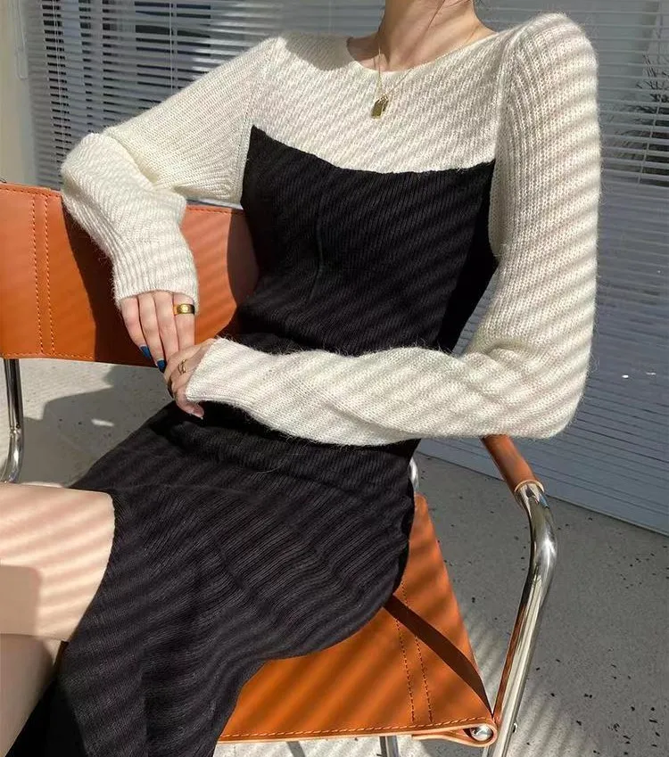 Women Knitted Sweater Dress Thick Winter Fall Long Sleeve Knitting High Split Dresses Midi Dress Vintage O Neck Black Dresses
Women Knitted Sweater Dress Thick Winter Fall Long Sleeve Knitting High Split Dresses Midi Dress Vintage O Neck Black Dresses