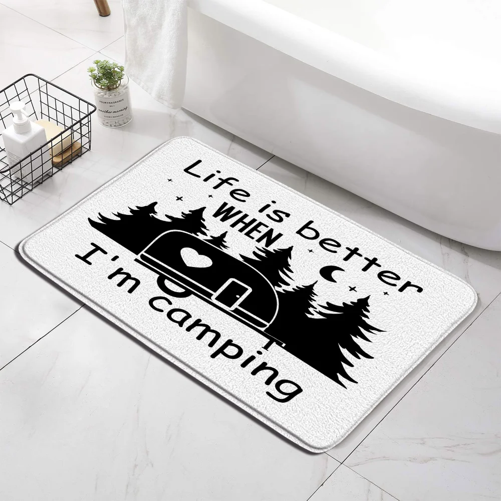 Camping Illustration Bathroom Bath Mat Black Camper Forest Geometric Inspirational Quotes Print Bathroom Decor Non-slip Foot Mat
Camping Illustration Bathroom Bath Mat Black Camper Forest Geometric Inspirational Quotes Print Bathroom Decor Non-slip Foot Mat