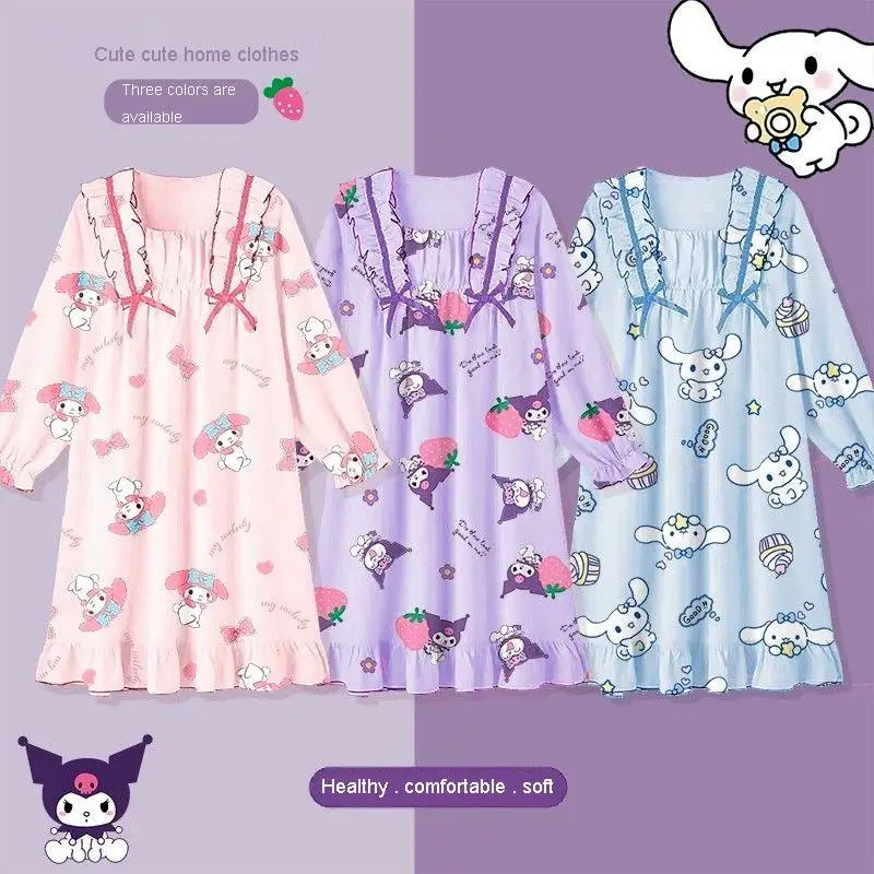 

Child Cartoon Pajamas Pure Cotton Modal Loungewear Nightgown Anime Cinnamoroll My Melody Kuromi Sweet Leisure Wear Nightdress