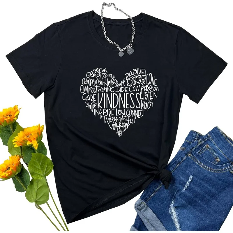 Summer and Autumn Women's Creative Graphic T-shirt Expressing Kindness Colorful Letter Printed Short Sleeve Loose Women's Tops
Summer and Autumn Women's Creative Graphic T-shirt Expressing Kindness Colorful Letter Printed Short Sleeve Loose Women's Tops