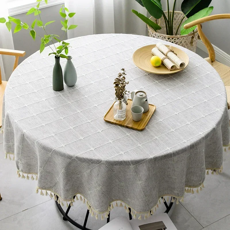 

Modern simple small round table tablecloth cotton linen round lattice tea table tablecloth Nordic table cloth household