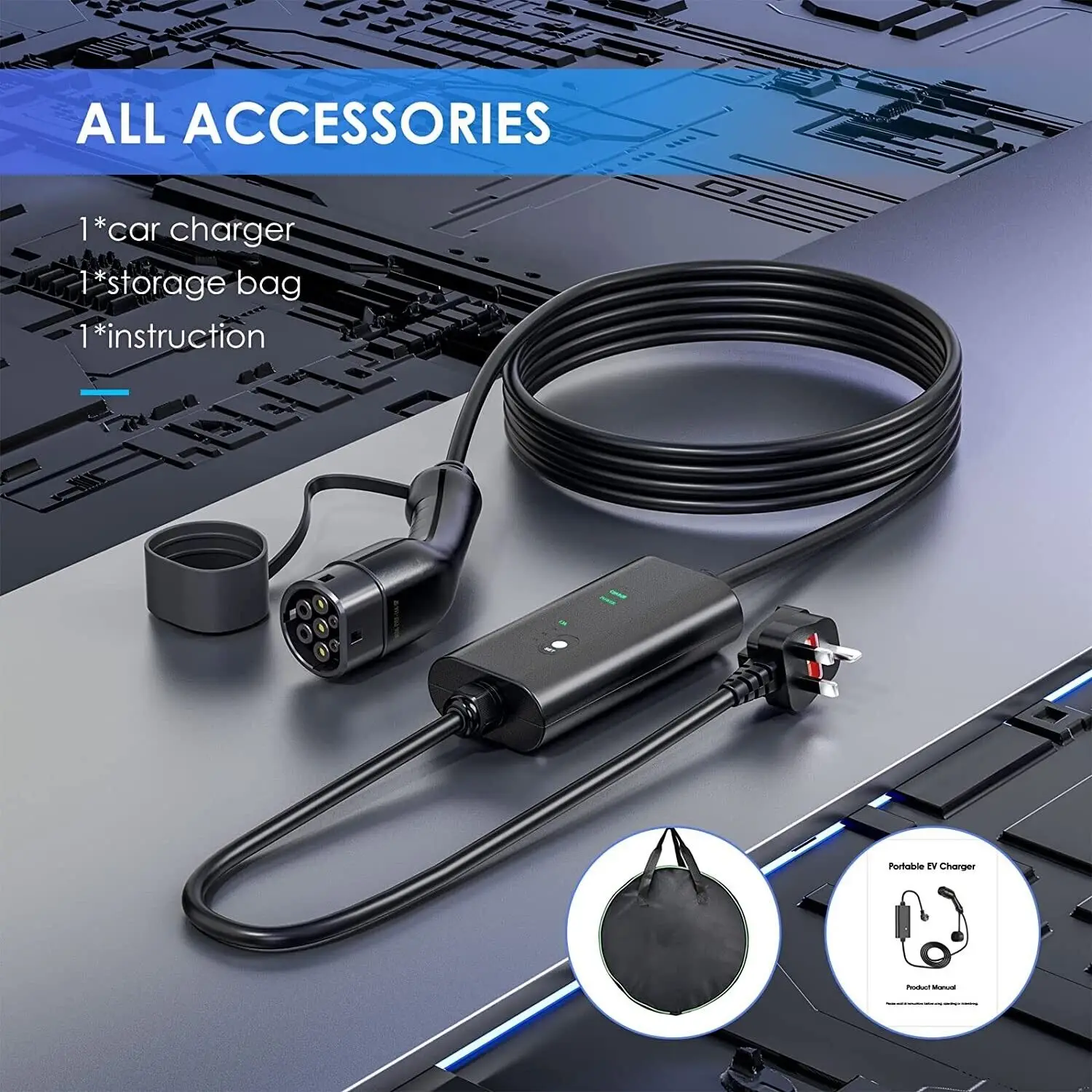 EV Home Charger Cable Type2 To 3 Pin Plug, 6/8/10/13A Adjustable Current type2 to UK plug or Schuko Plug With Storage Bag
EV Home Charger Cable Type2 To 3 Pin Plug, 6/8/10/13A Adjustable Current type2 to UK plug or Schuko Plug With Storage Bag