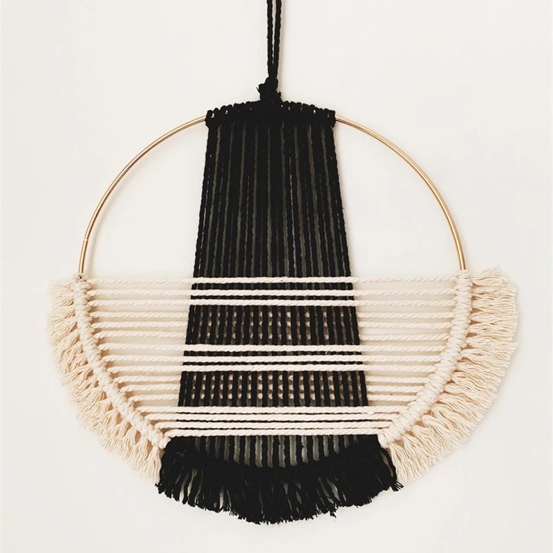 Hand-Woven Cotton Hoop Macrame Wall Art - Pink, Black & Beige Modern Boho Décor 4 Sf9fe4a7fb45d4c3a9626b9bab03a9eb5X