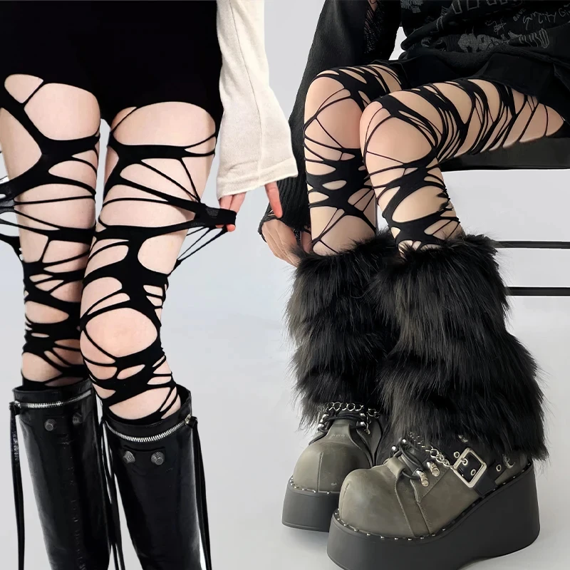 

Fashion Punk Torn Strap Holes Tights Nue Sexy Lolita Gothic Spider Web Stockings Ladies Y2k Black Mesh Soft Tights High Hosiery