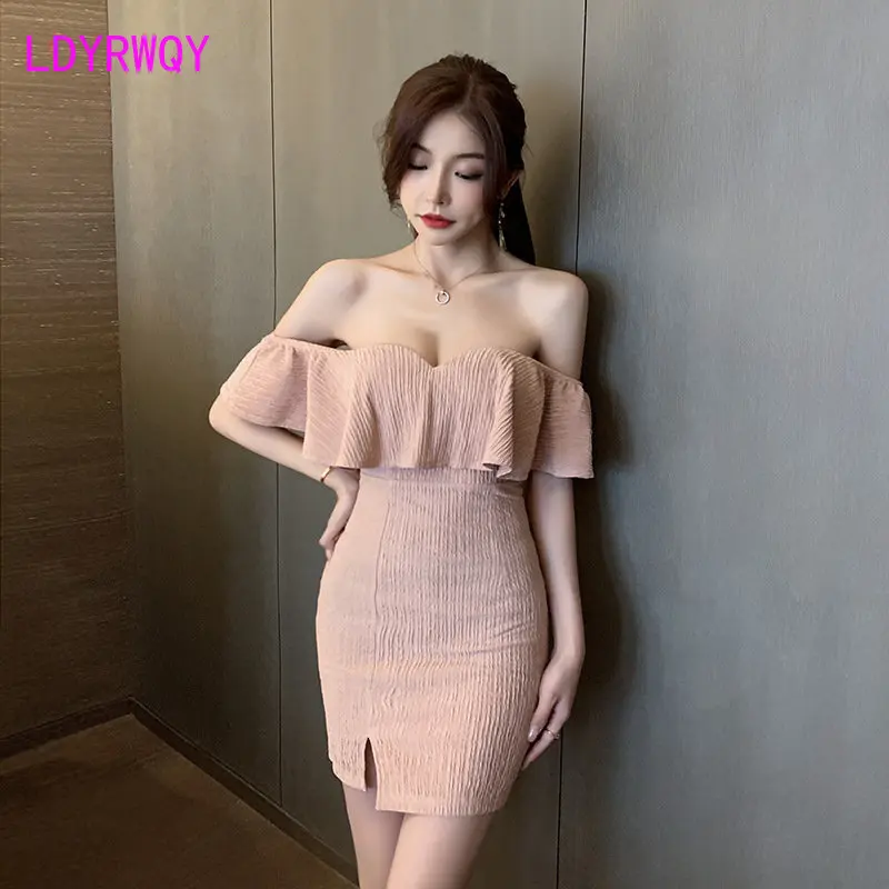 A word neck bare shoulder sexy breast bag hip dress peplum trim slim night technician work clothes
A word neck bare shoulder sexy breast bag hip dress peplum trim slim night technician work clothes