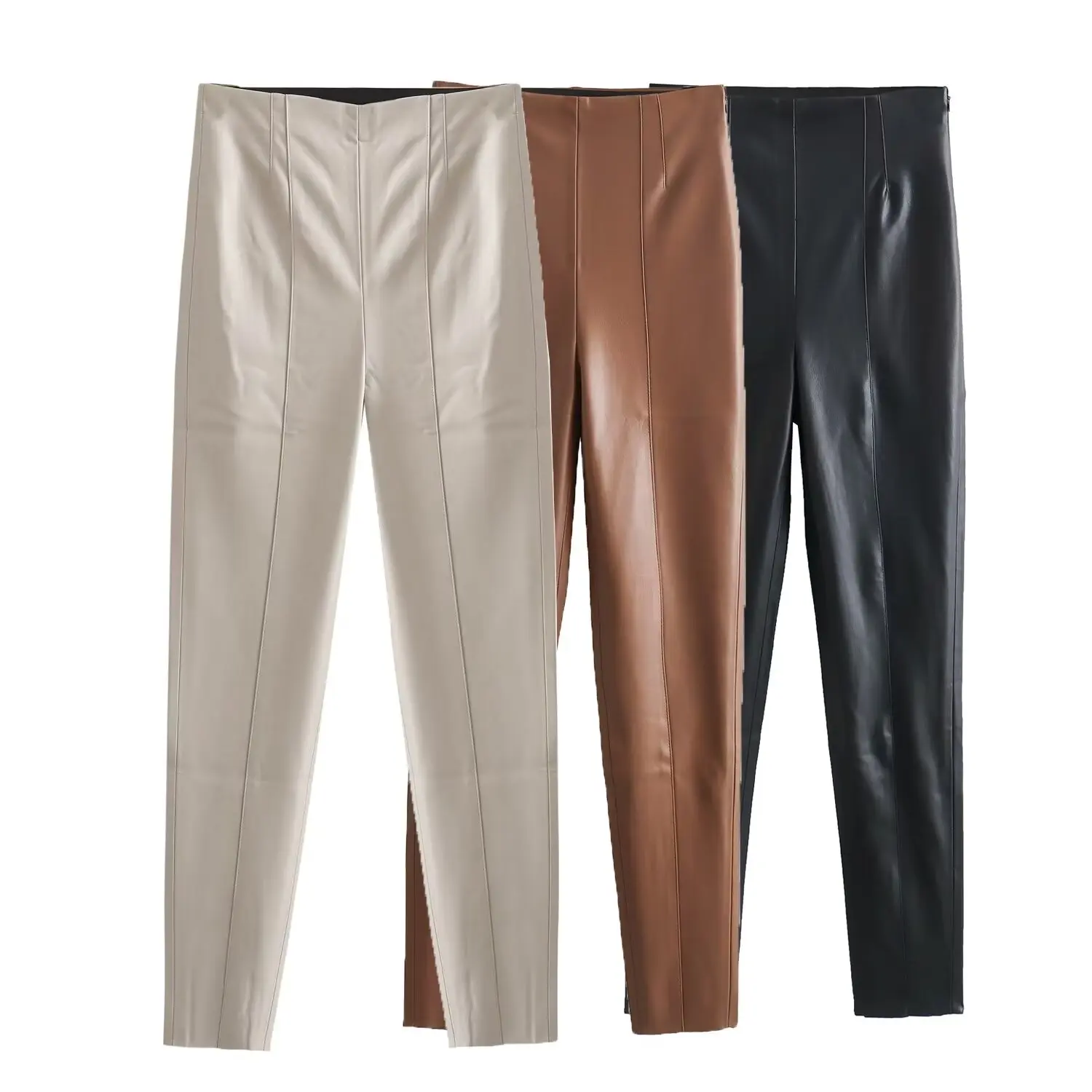 Women New Fashion Thread decoration Solid slim Bottom Faux leather Pants Vintage High Waist Side Zipper Female Trousers Mujer
Women New Fashion Thread decoration Solid slim Bottom Faux leather Pants Vintage High Waist Side Zipper Female Trousers Mujer