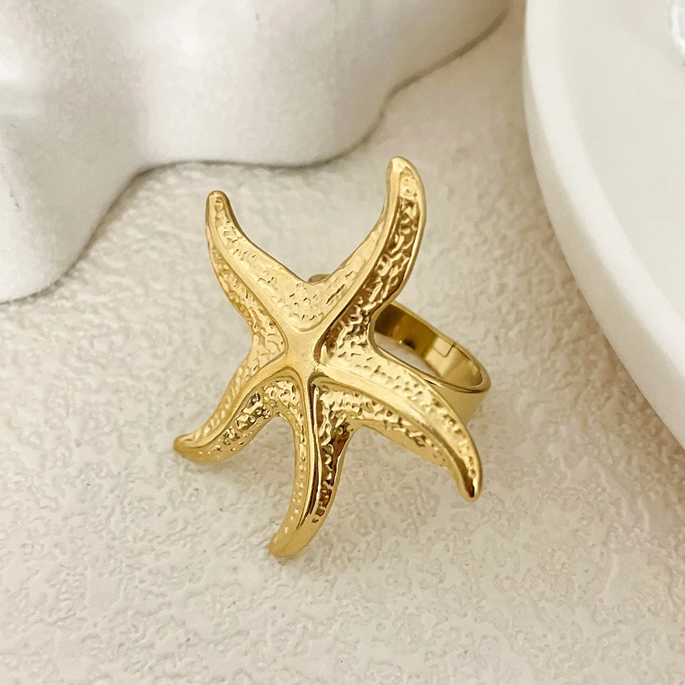 

1pc Starfish Shaped Funny Stainless Steel Opening Ring 14K Gold Plated Funny Accessories Men And Women's Ring For Daily Wear